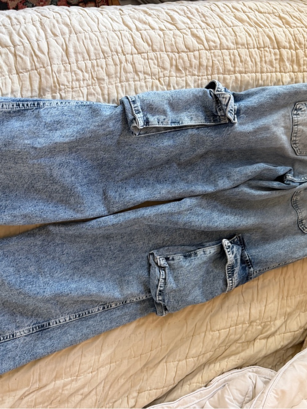 Girls H&M wide leg Light Blue Washed Cargo Jeans - Picture 10 of 10